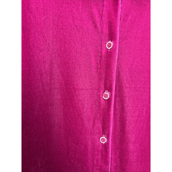 Soft Surroundings Shirt Womens L Crushed Velvet Pink Button Up Top Velour - Picture 2 of 7